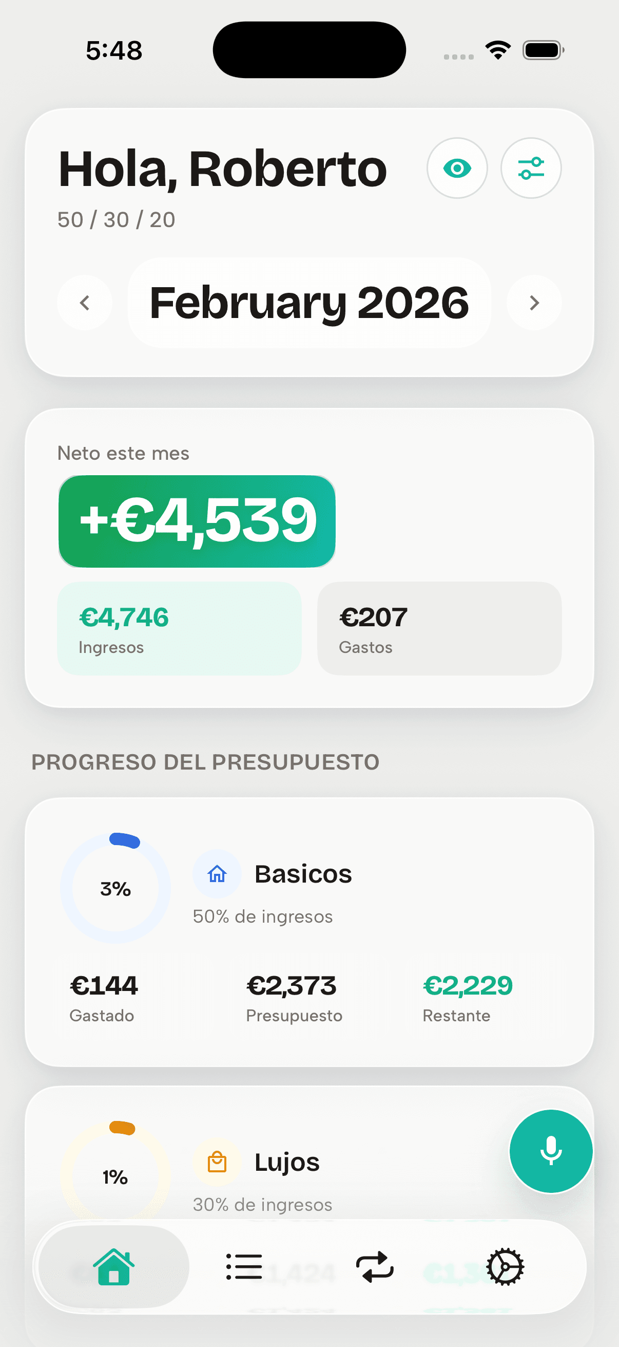 FI-532 app — Monthly budget dashboard